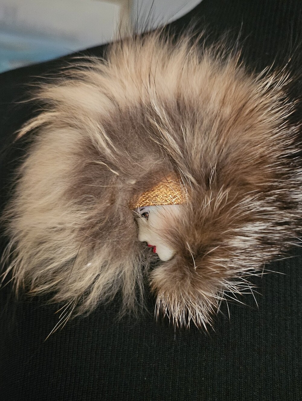 Vintage Glamour Girl Brooch Pin With Real Fox Fur